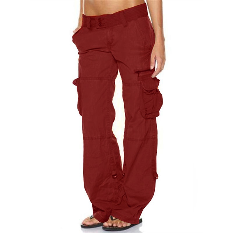 Women's Cargo Pants Wide Leg Pants Trousers Active Streetwear Casual Full Length Mid Waist Plain Zipper Pocket Multiple Pockets Breathability Comfortable Micro-elastic Outdoor Street Daily Wear Wine