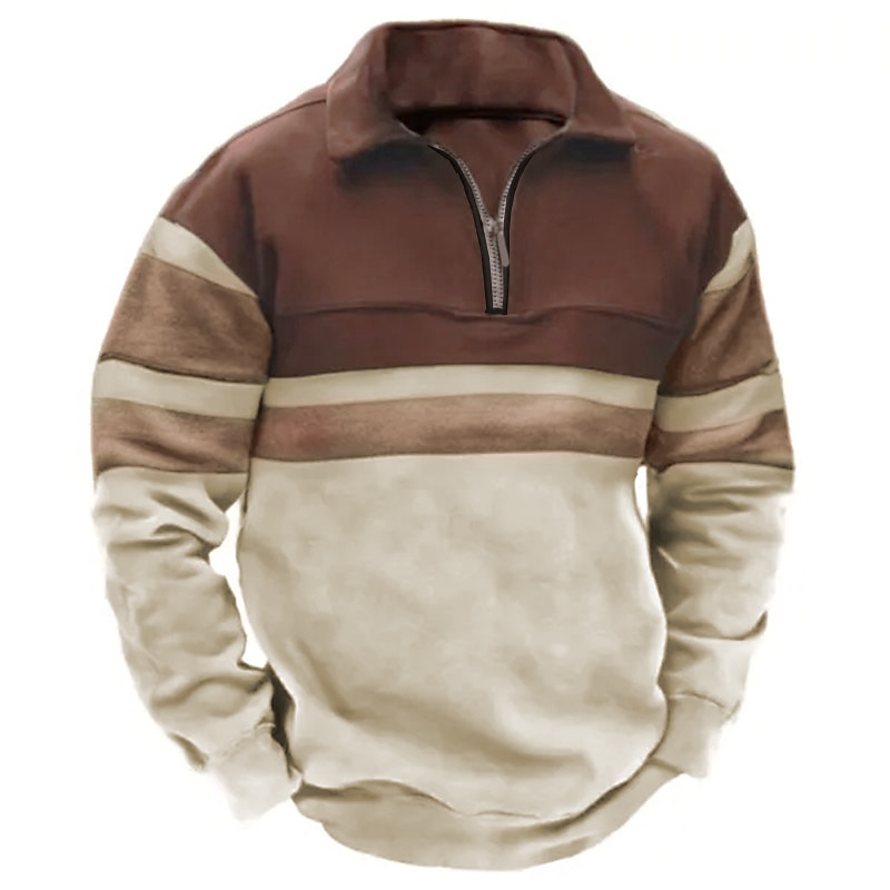 Men's Zip Sweatshirt Navy Blue Brown Green Half Zip Color Block Sports & Outdoor Daily Holiday Streetwear Basic Casual Spring &  Fall Clothing Apparel Hoodies Sweatshirts  Long Sleeve