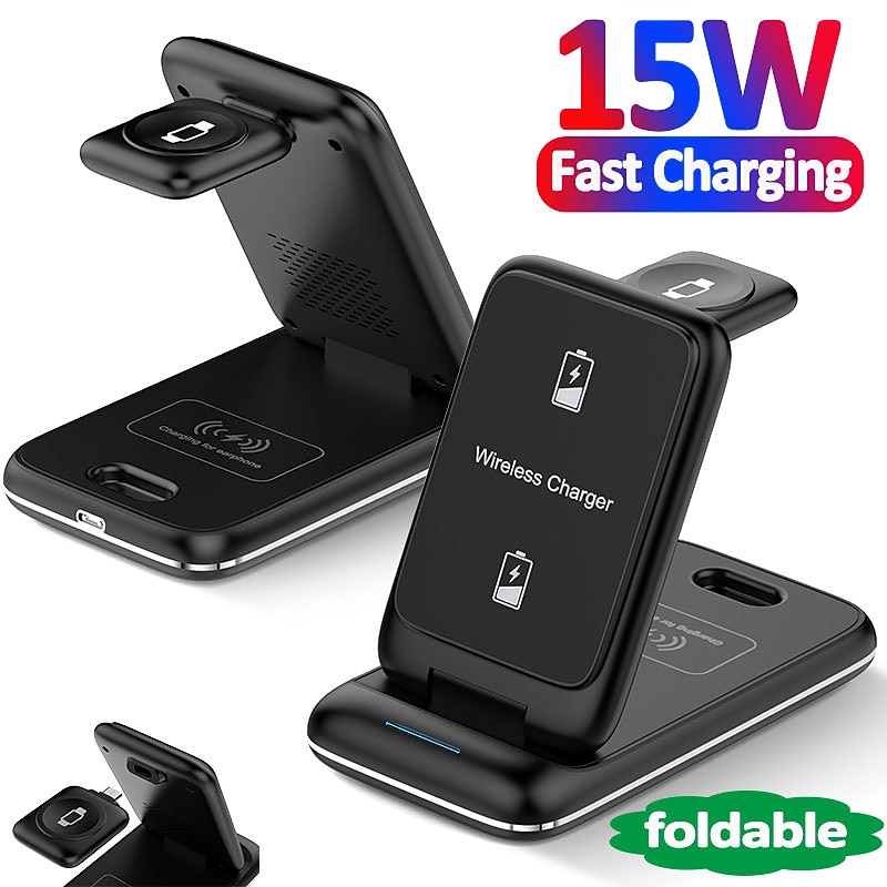 3 in 1 Foldable 15W Fast Wireless Charger Stand For iPhone 14 13 12 Pro Max Apple Watch Airpods Pro Wireless Charging Station - Main Image