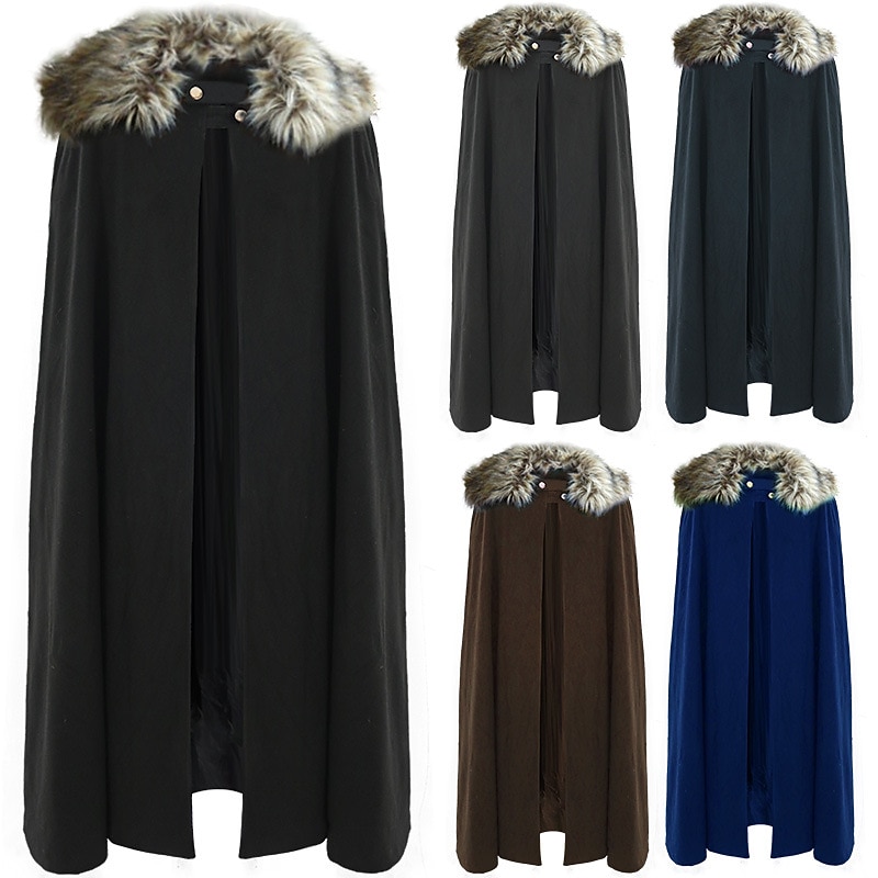 Men's Trench Coat Cloak / Capes Poncho Party Outdoor Winter Polyester Warm Outerwear Clothing Apparel Fashion Streetwear Plain Fur Trim Lapel2