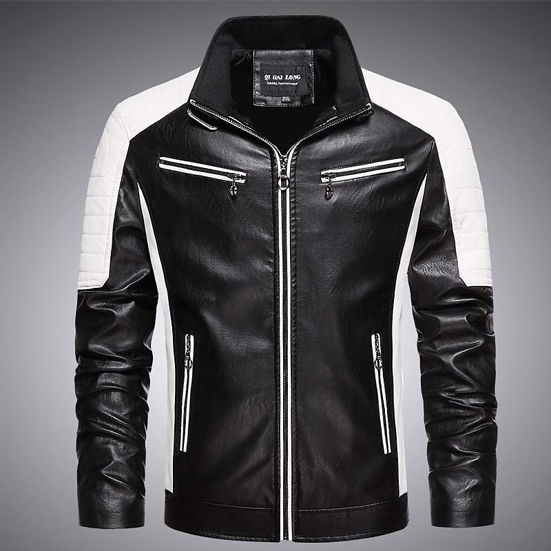 Men’s Leather Jacket Sport Coat Windcheater Jacket Outdoor Camping & Hiking Waterproof Windbreaker Zipper Pocket Fall Winter Color Block Fashion Stree