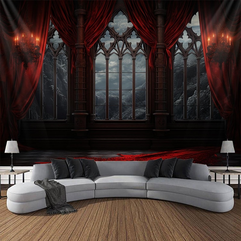 Halloween Wall Tapestries Castle Vintage Dark Punk Gothic Style Home Decor3