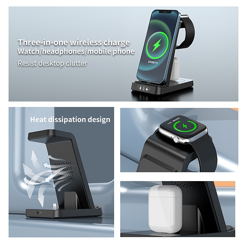 15W 3 in 1 Wireless Charger Stand Pad For iPhone 14 13 12 11 Apple Watch Fast Charging Dock Station for Airpods Pro iWatch 7 62