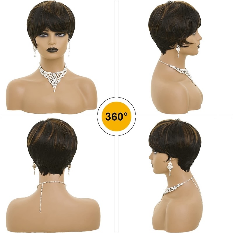 Pixie Cut Straight Wig Short Cut Black Mixed Brown Straight for Black Women Pixie Cut Wig for Black Women Straight Short Pixie Wig4