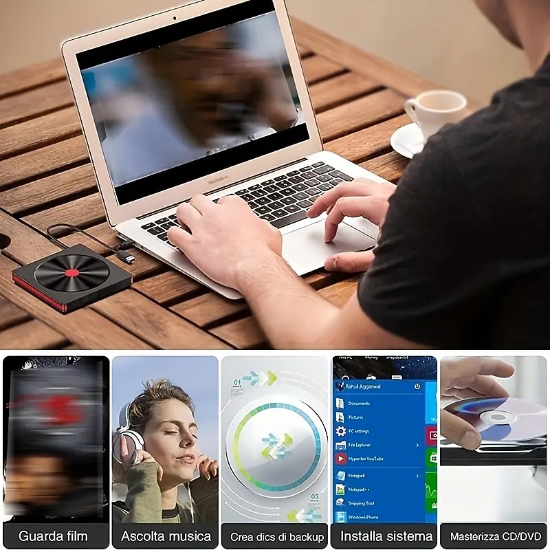 Portable USB 3.0 Type-C CD/DVD Drive with Protective Carrying Case - Compatible with Windows 11/10/8/7 Mac MacBook Pro/Air4