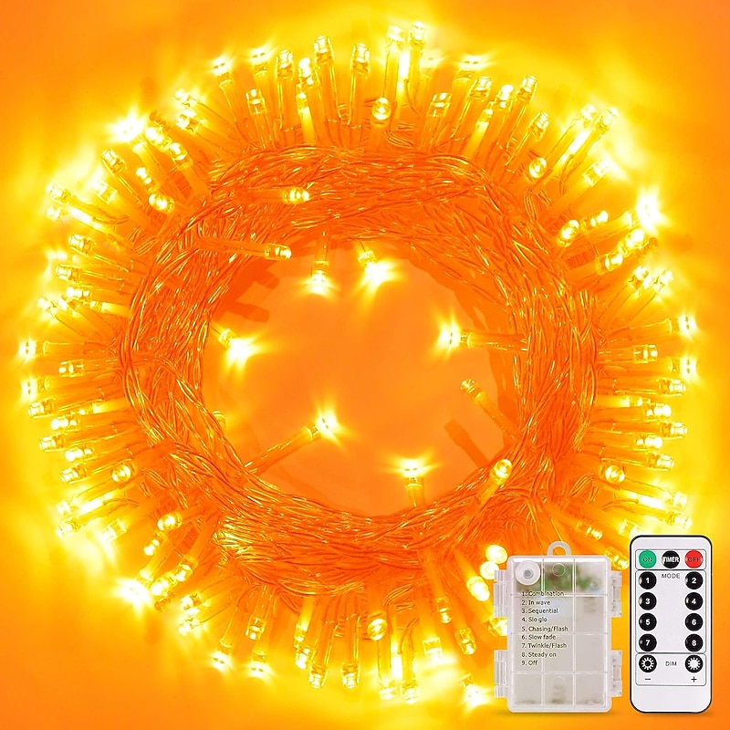 Halloween Christmas Waterproof Battery Box Light String 8 Function Remote Control Indoor and Outdoor Courtyard Garden Wedding Decoration Light 4M-30Leds/6.5M-50Leds/10M-100Leds4