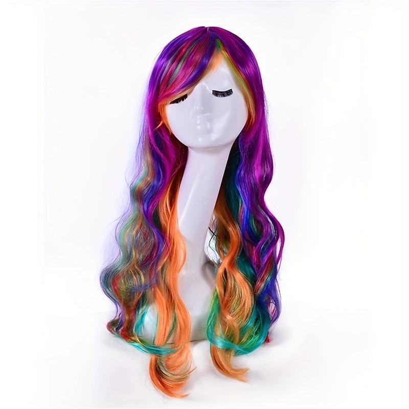 Synthetic Wig Curly Neat Bang Wig Long Wine Red Black A1 Blonde Synthetic Hair Women's Fashionable Design Cute Cosplay Blue Purple Green Halloween Wigs2