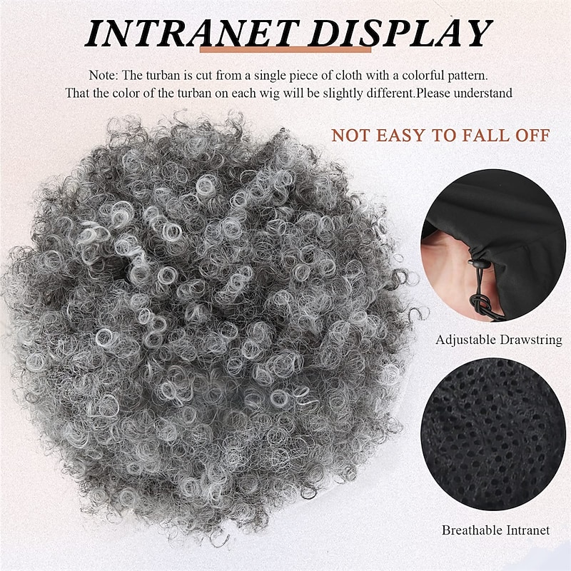 Afro Kinky Curly Wig Headband Wig Gray Wigs for Women Short Curly Afro Wig with Headband Attached Synthetic Gray Ombre Wig Womens Curly Real Hair Glueless Wig Gray Hair Wigs 4Inch3