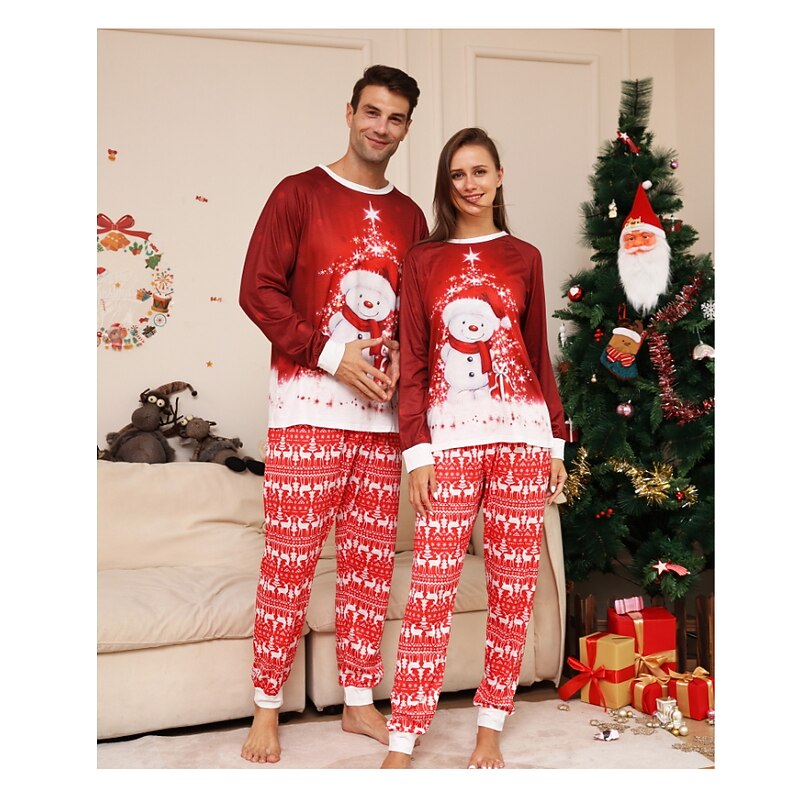 Family Christmas Pajamas Cotton Graphic Cute Christmas Pajamas School Print Red Long Sleeve Mommy And Me Outfits Active Matching Outfits Home Outfits3