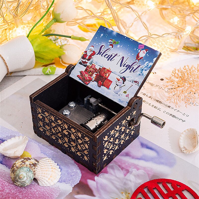 Wooden Hand-operated Octave Box Merry Christmas Music Painted Music Box Stall Display Exquisite Gift Gifts for Christmas Gifts4