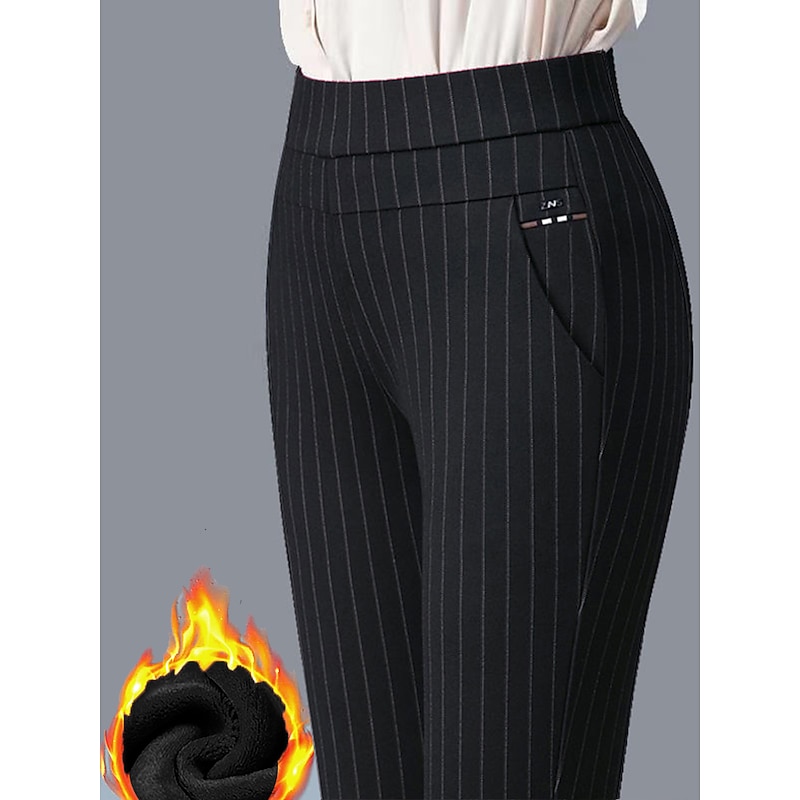 Women's Leggings Streetwear Simple Casual Ankle-Length High Waist Striped Pocket Print Breathable Soft Outdoor Micro-elastic Outdoor Vacation Casual Daily Black & White Black Fall Winter Regular Fit2