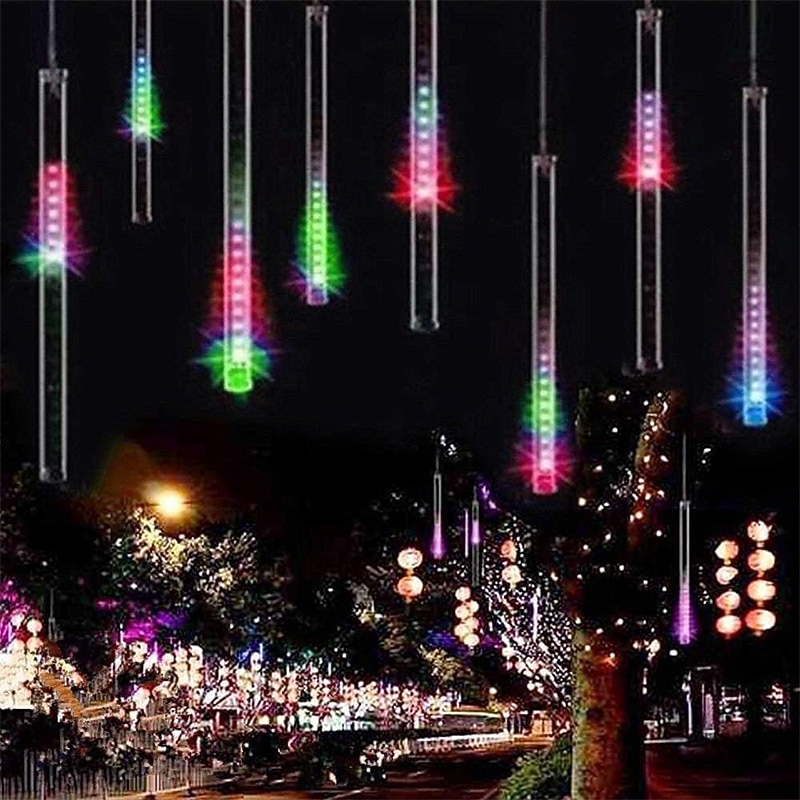Christmas Lights Outdoor Meteor Shower Lights Falling Rain Lights 80cm 8 Tube 576 LED Snow Falling Icicle Cascading Lights for Xmas Tree Halloween Decoration Wedding Party4