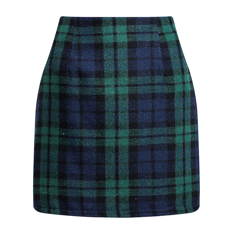 Women's Skirt Bodycon Fashion Casual Mini High Waist Skirts Plaid Print Vacation Street Sapphire Turquoise Dark Green Dark Coffee Winter Woolen