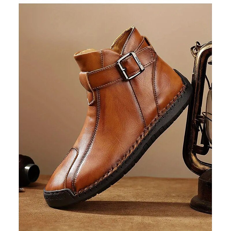 Women's Casual Buckle Ankle Boots – Soft Leather Flat Walking Shoes with Side Zipper for Fall, Travel & Everyday Wear3