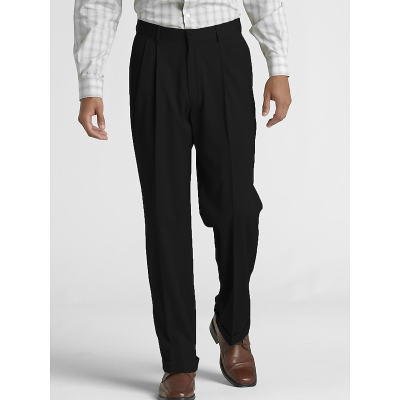 Men's Graduation Dress Pants Trousers Pleated Pants Suit Pants Pocket Plain Comfort Breathable Outdoor Daily Going out Fashion Casual Black Apricot2