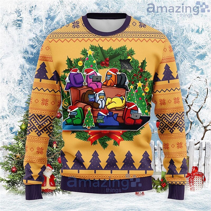 Ugly Christmas Sweater Men's Sweaters Santa Claus Snowflake Print Knitting Pullover Jumper New Years Eve Sweater Outdoor Daily Long Sleeve Crewnecks Yellow Navy Blue Fall Winter S M Ls