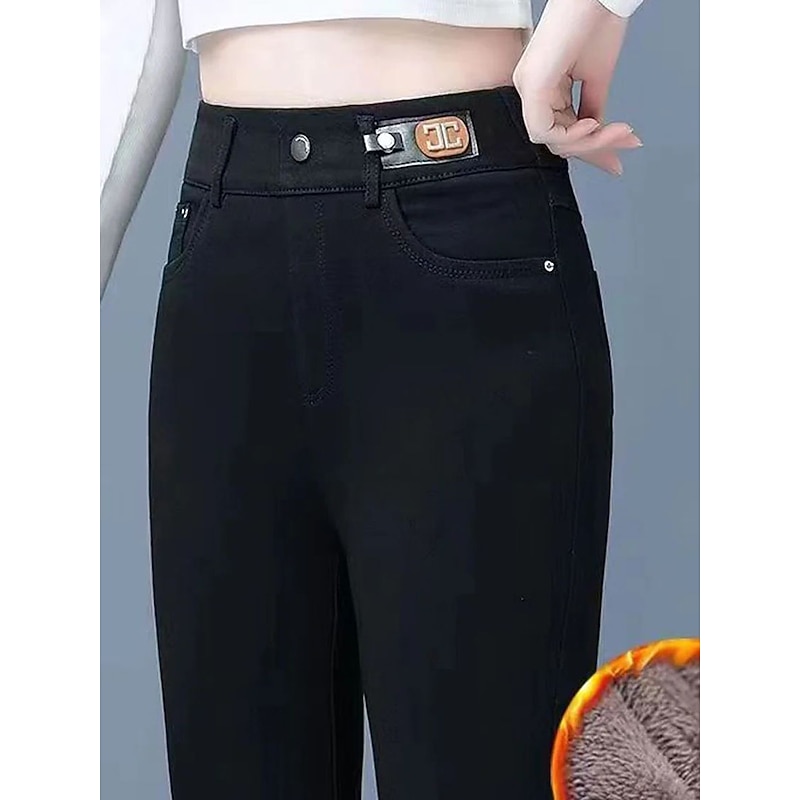 Women's Leggings Cozy Fleece Lined Cozy Leggings Fashion Streetwear Full Length High Waist Solid Color Pocket Elastic Waist Thermal Warm Comfort Breathability Micro-elastic Vacation Street Daily3