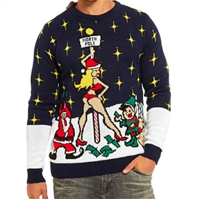 Ugly Christmas Sweater Men's Sweaters Santa Claus Snowflake Gingerbread Print Knitting Pullover Jumper New Years Eve Sweater Outdoor Daily Long Sleeve Crewnecks Black Green Fall Winter S M L2
