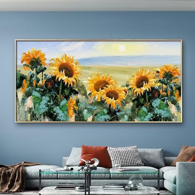 Handmade Oil Painting Canvas Wall Art Decoration Large Abstract Orange Sunflower Flower Painting Thick Art for Home Decor Rolled Frameless Unstretched Painting3