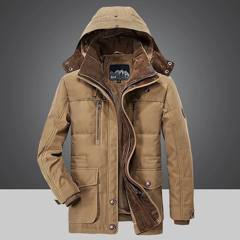 Men's Winter Coat Fleece Jacket Warm Thicken Outdoor Daily Wear Solid Color Outerwear Clothing Apparel Blue Green khaki