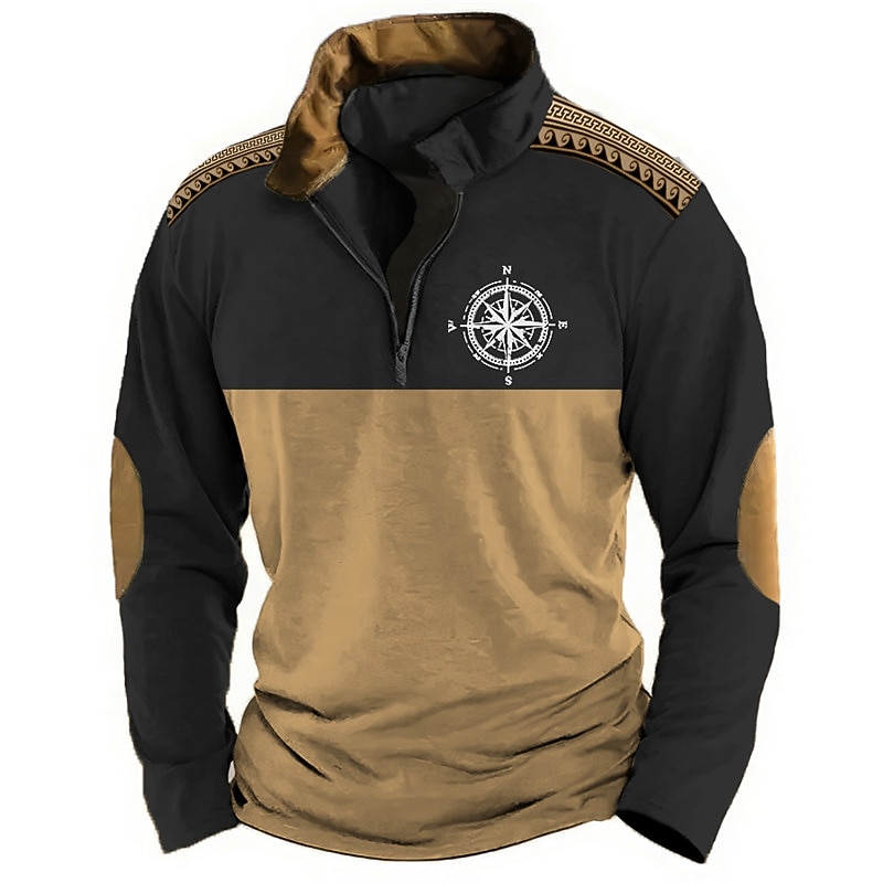 Men's Graphic Nautical Compass Sweatshirts Sweatshirt Zip Sweatshirt Long Sleeve Sweatshirt Quarter Zip Sports Casual Vintage Retro 3D Print Vacation Sports Outdoor Holiday Print Spring &  Fall4