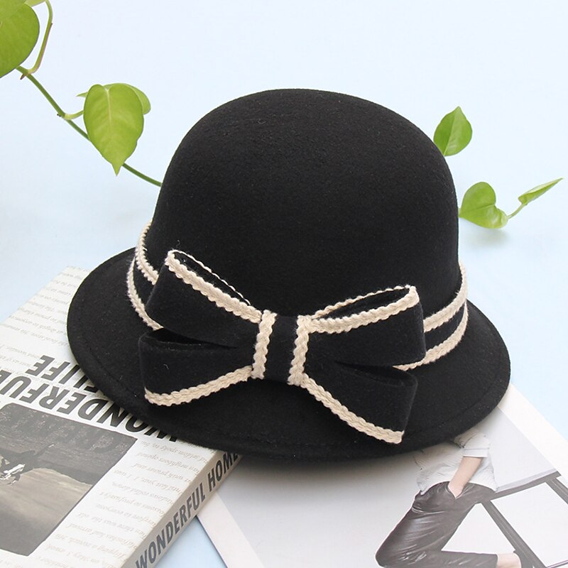 Hats Headwear Polyester / Cotton Blend Bowler / Cloche Hat Bucket Hat Fedora Hat Casual Holiday Retro Elegant With Bowknot Pure Color Headpiece Headwear3