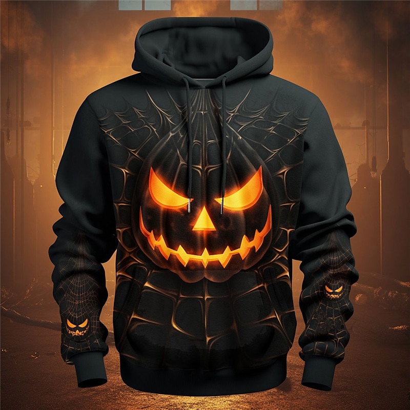 Men's Pumpkin Graphic Prints Hoodie Hoodies Sweatshirt Daily Classic Long Sleeve Hooded Halloween Holiday Going out #1 #2 Print Spring &  Fall Designer