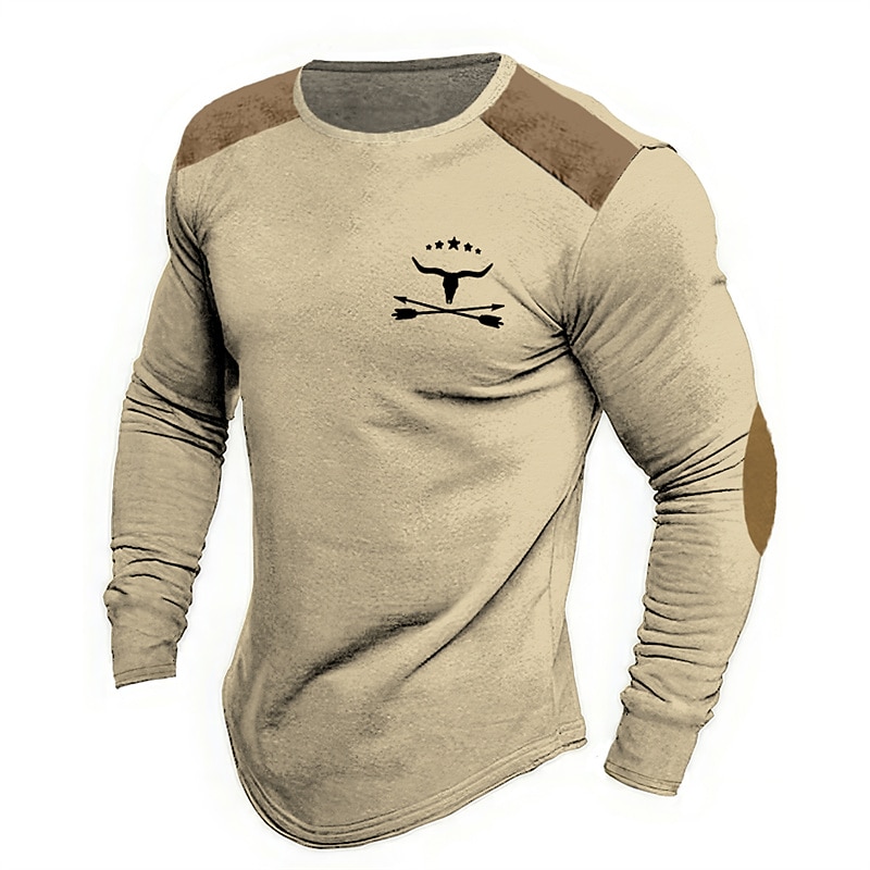 Men's Graphic Cattle T Shirt Long Sleeve T shirt 3D Print Crew Neck Shirt Fashion Designer Casual Sports Outdoor Holiday Going out Black Brown Green Spring &  Fall Clothing Apparel S M L XL 2XL 3XL