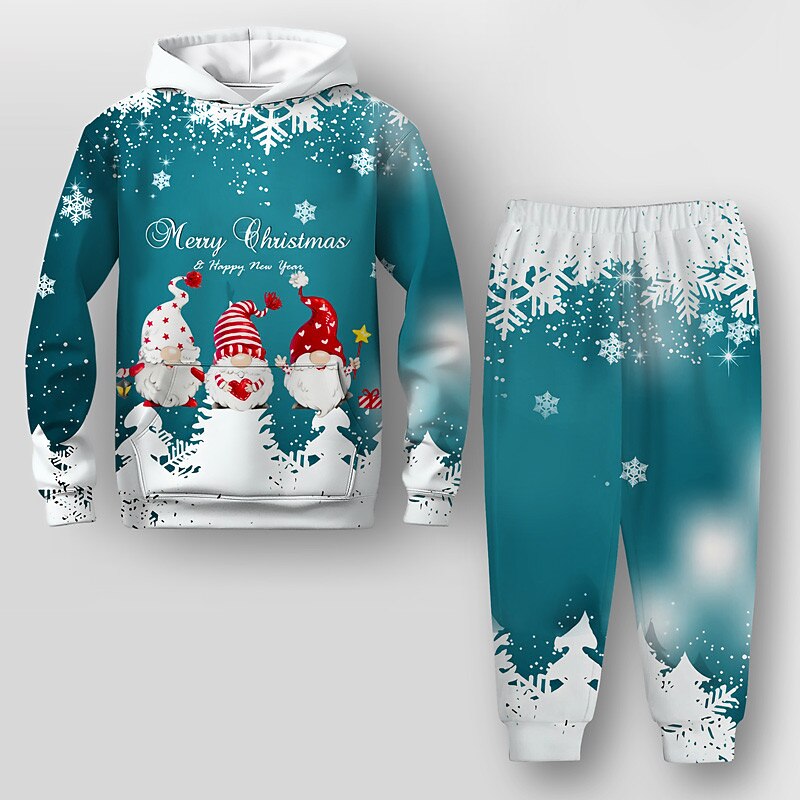 Christmas Boys 3D Santa Claus Christmas Sets Hoodie & Sweatpants Set Set Long Sleeve 3D Printing Fall Winter Active Fashion Cool Polyester Kids 3-12 Years Outdoor Street Vacation Regular Fit4