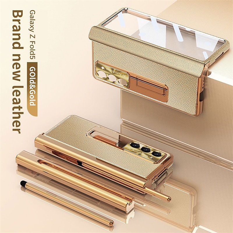 Phone Case For Samsung Galaxy Z Fold 7 Z Fold 6 Z Fold 5 Z Fold 4 Z Fold 3 Back Cover with Stand Holder with Screen Protector Pencil Holder PC Metal PU Leather