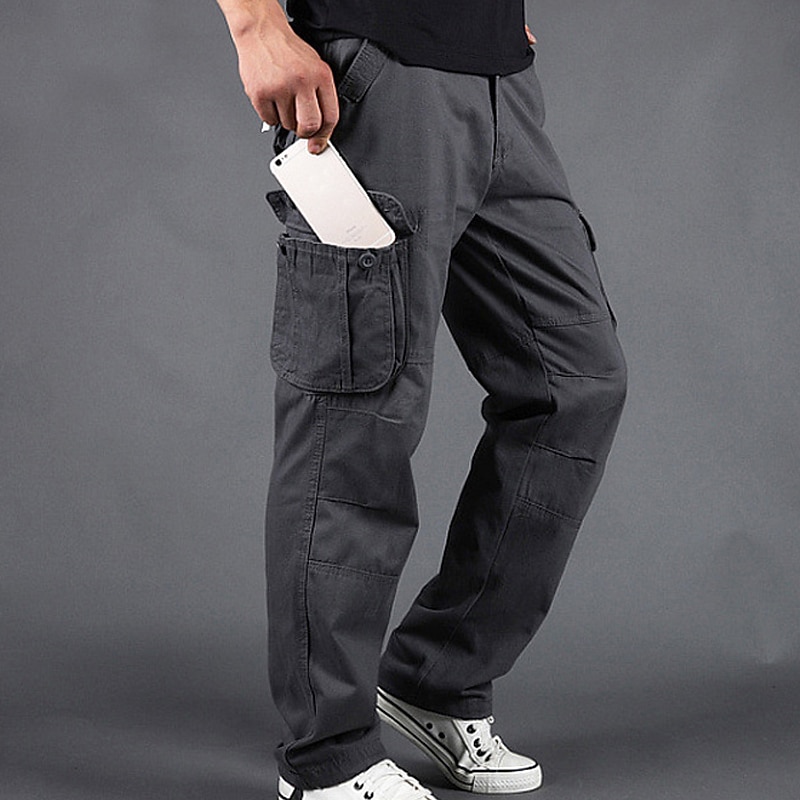 Men's Cargo Pants Cargo Trousers Trousers Leg Drawstring 6 Pocket Plain Comfort Outdoor Daily Going out Fashion Streetwear Grass Green Black3