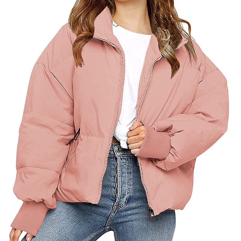 Kids Girls' Puffer Jacket Solid Color Active Zipper School Coat Outerwear 7-13 Years Spring Black Pink Blue