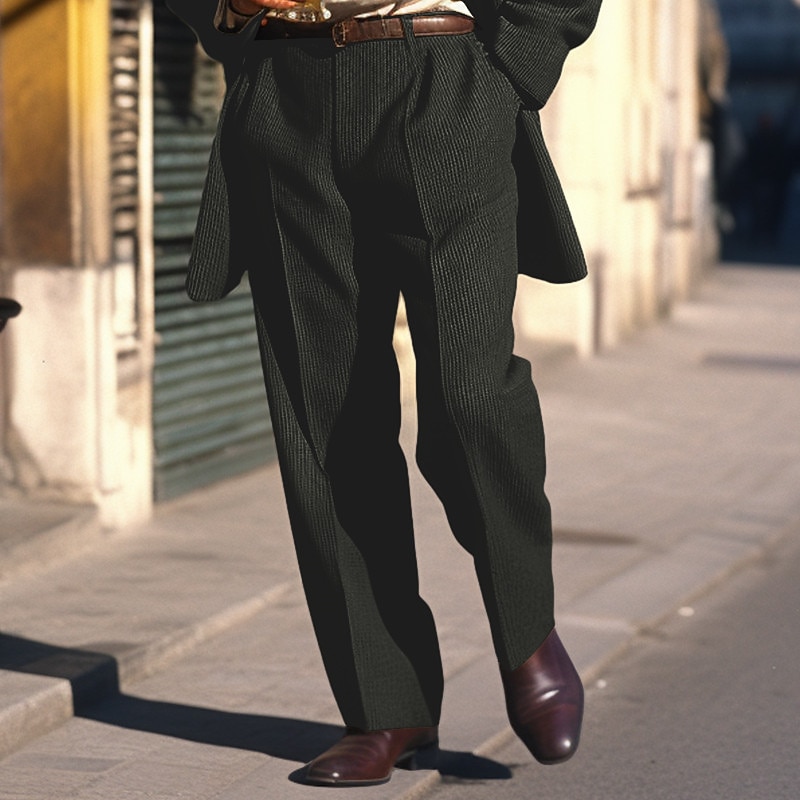 Men's Dress Pants Corduroy Pants Trousers Waffle Pants Front Pocket Stripe Comfort Business Daily Holiday Fashion Chic & Modern Black Navy Blue3