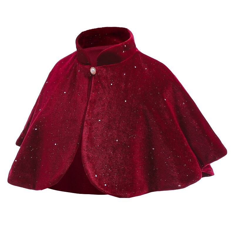 Kids Girls' Cape Solid Color Active Sequins Formal Coat Outerwear 2-9 Years Spring Wine Red