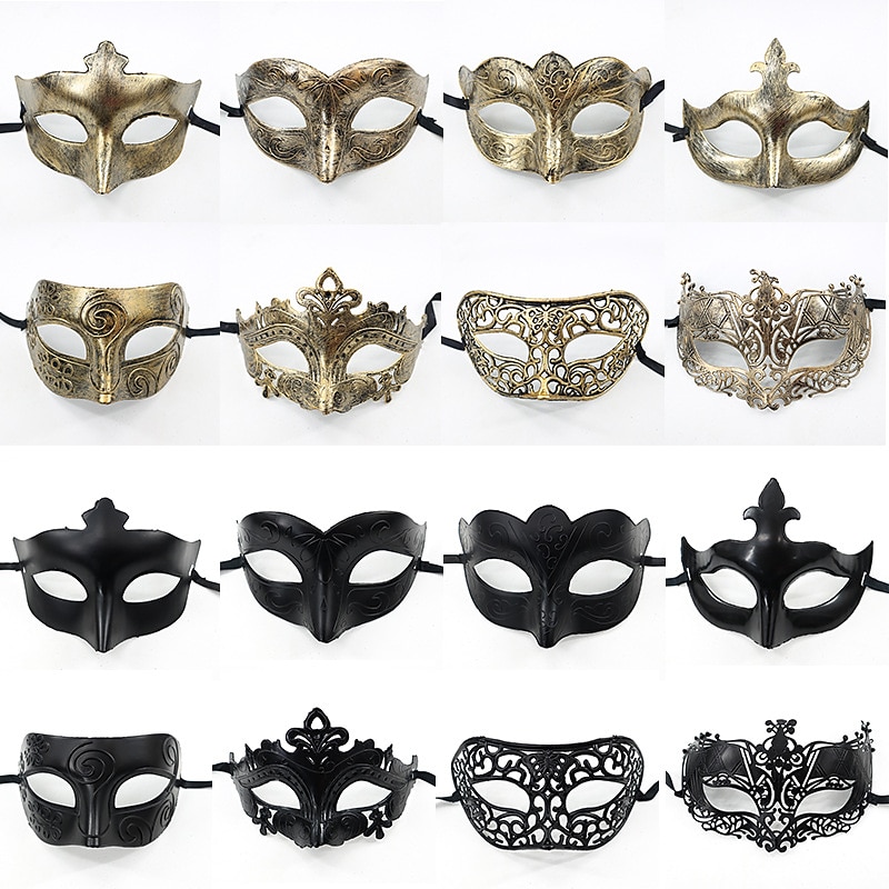 Halloween Ball Party Mask Retro Prince Flat Head Mask Antique Bronze Half Face Mask Black Decorative Men's and Women's2