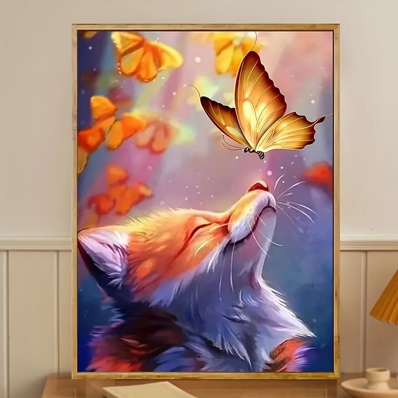 Animal Wall Art Canvas Fox Kisses Butterfly Prints and Posters Abstract Portrait Pictures Decorative Fabric Painting For Living Room Pictures No Frame