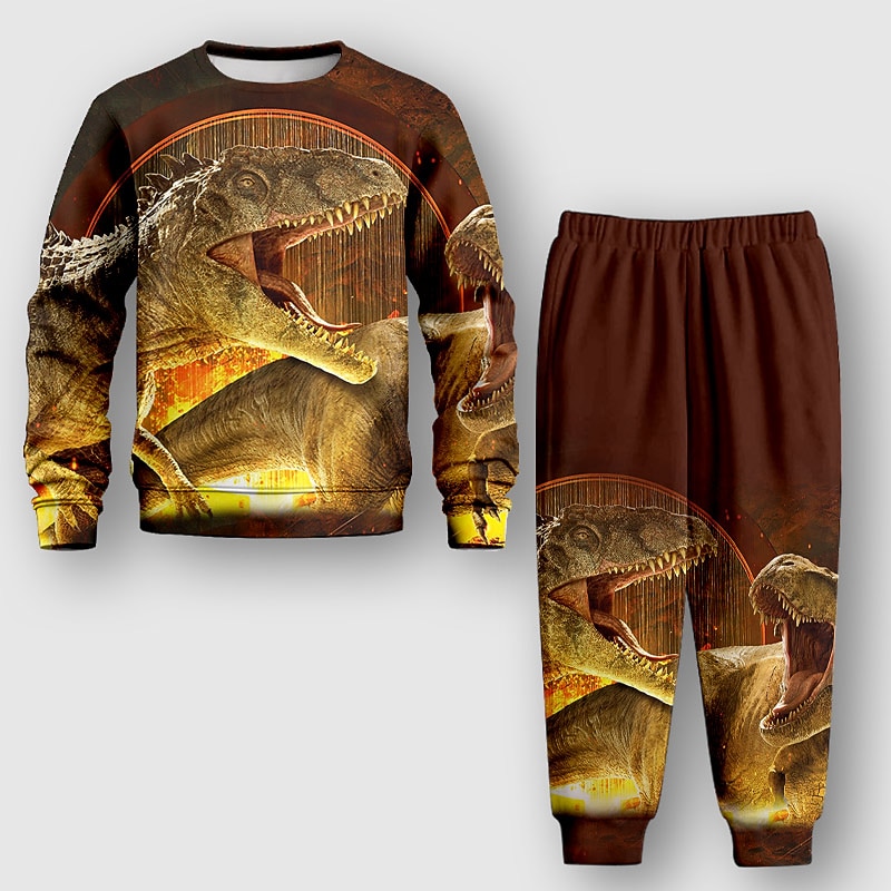 Boys 3D Animal Dinosaur Sweatshirt & Sweatpants Set Long Sleeve 3D Printing Fall Winter Active Fashion Cool Kids 3-12 Years Outdoor Vacation Street Regular Fit4