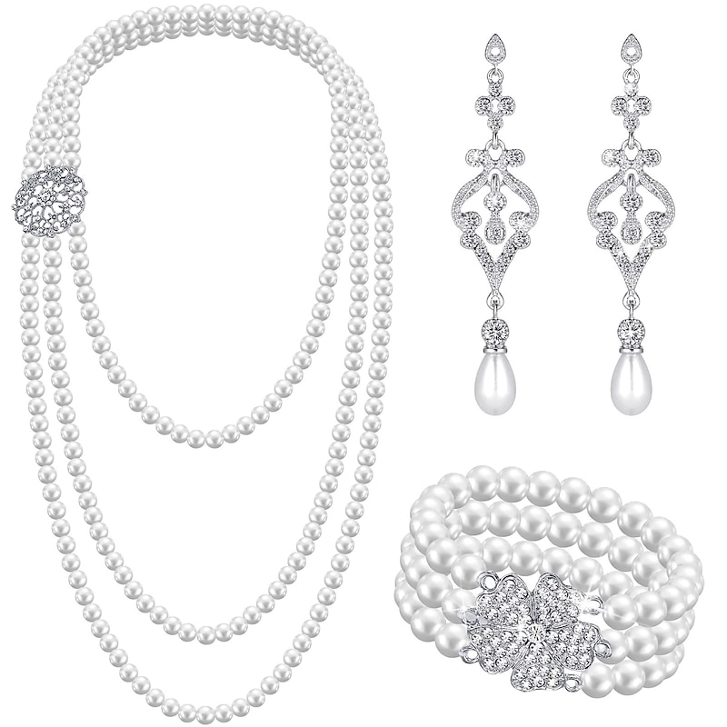 Vintage 1920s The Great Gatsby Accessories Set Charleston Wedding Guest Fancy Dress Women's Masquerade Wedding Reception Bachelorette Party Festival Adults' Bracelet Earrings Necklace All Seasons