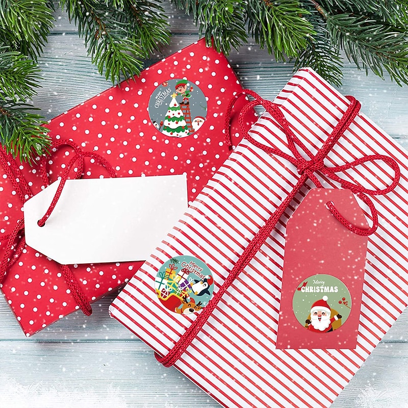 500PCS/Pack 1Inch Merry Christmas Stickers Christmas Tree Elk Candy Bag Sealing Sticker Christmas Gifts Box Label New Year3