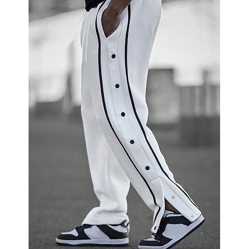 Men's Sweatpants Trousers Straight Leg Sweatpants Open Bottom Sweatpants Drawstring Elastic Waist Side Button Plain Comfort Soft Outdoor Daily Going out Fashion Casual Black White2