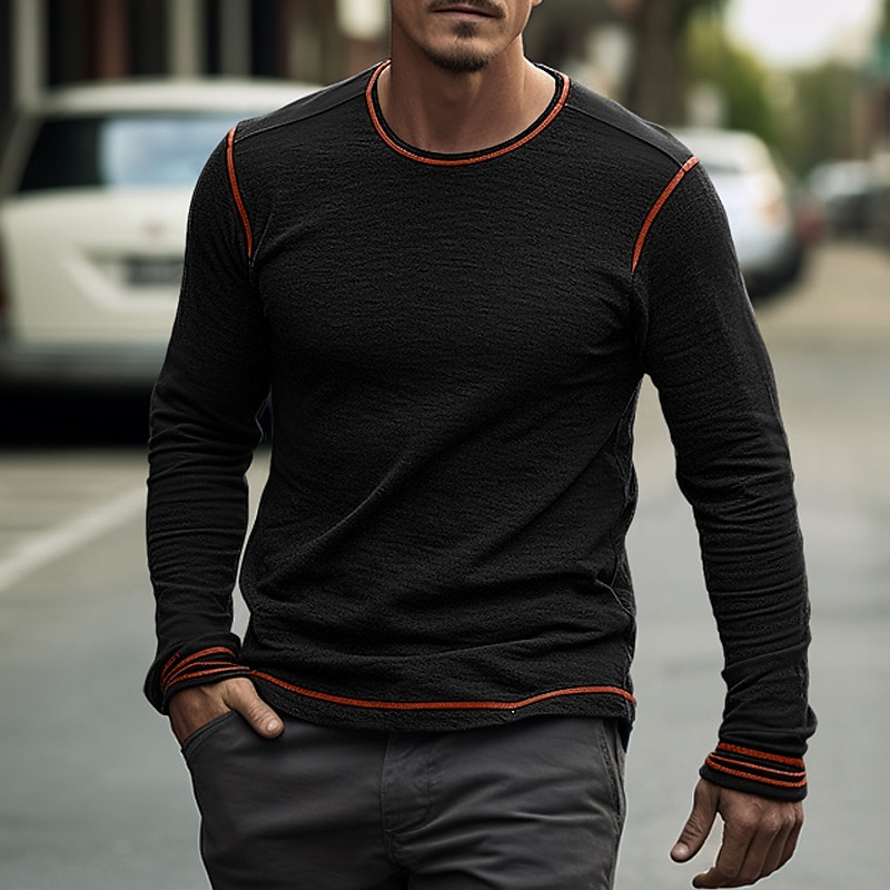 Men's T Shirt Tee Top Long Sleeve Shirt Long Sleeve Crew Neck Spring &  Fall Color Block Raglan Sleeve Fashion Designer Basic Vacation Street Going out Light Blue Black White Top Tee for Men3