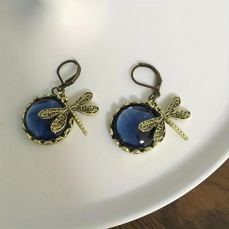 1 Pair Vintage Dragonfly Green Crystal Dangle Earrings, Boho Earrings, Jewelry Packs, Mother's Day Gifts, Birthday Gifts, Holiday Gifts, Woman Girl Gifts, Party Favors4
