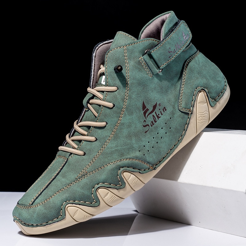 Men's Handmade Teal Suede Boots - Stylish High-Top Lace-Up Sneakers for Durable and Fashionable Outdoor Wear3