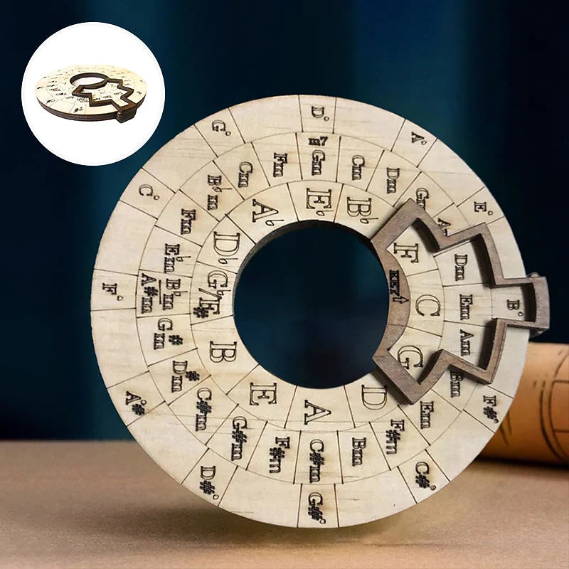 Wooden Melody Tool, Circle Wooden Wheel And Musical Educational Tool, Circle Of Fifths Wheel, Chord Wheel For Musicians, Musical Instruments Accessories, For Notes, Chords And Key Signature