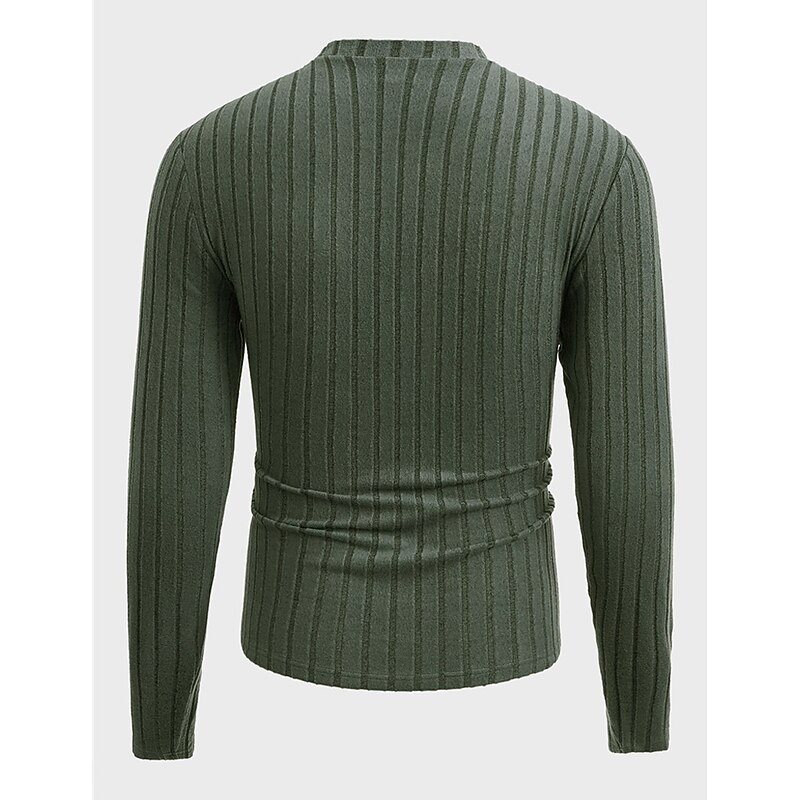 Men's T Shirt Tee Top Long Sleeve Shirt Long Sleeve Crew Neck Spring &  Fall Plain Pit Strip Fashion Designer Basic Knitting Vacation Street Going out Blue Light Grey Army Green Top Tee for Men4