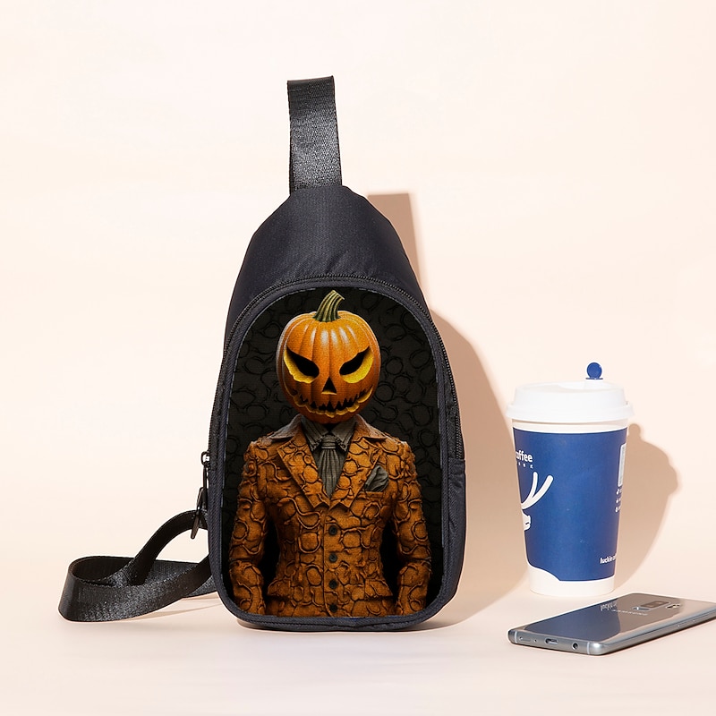 Large Capacity Halloween Crossbody Sling Bag - Spooky Skull and Pumpkin Designs for Teens (4 Patterns Available)4