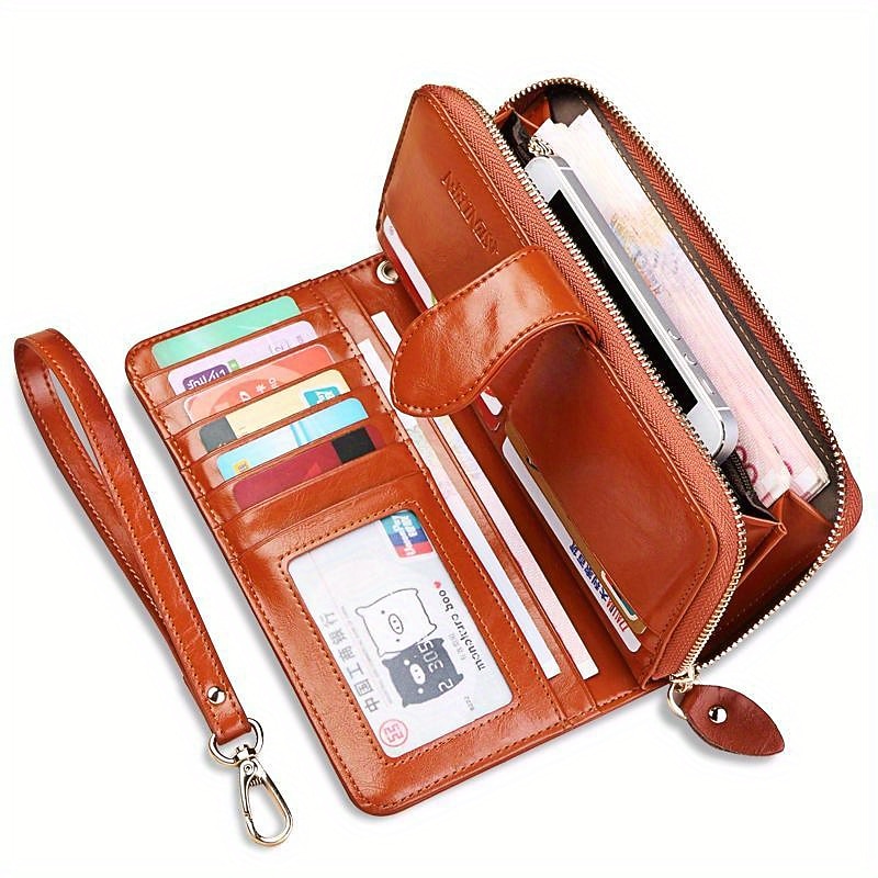 Women's RFID Blocking Faux Leather Wallet - Multi-Compartment Zipper Clutch with Card Slots, Phone Holder, and Wristlet Strap for Travel and Everyday Use4