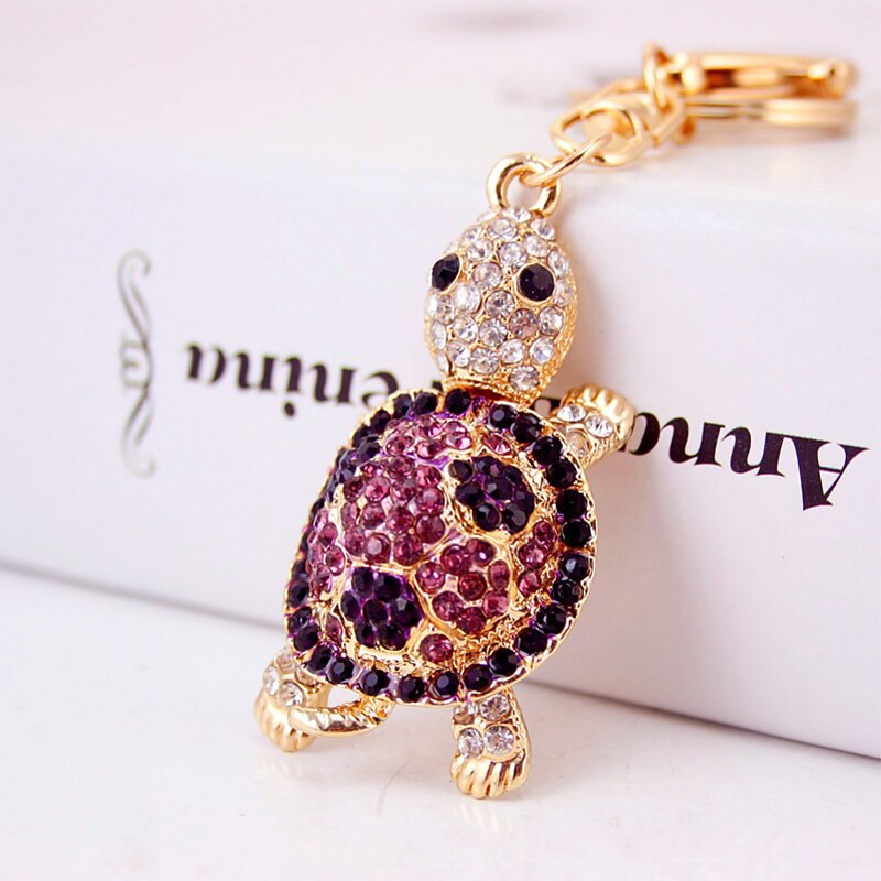 Novelty Rhinestone Tortoise Keychains Keyring Fashion Animal Turtle Metal Crystal Purse Pendant Gift3