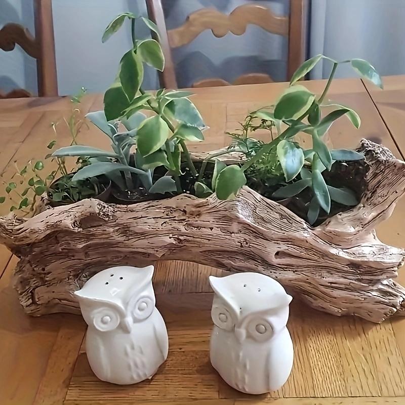 1pc, Stump Succulent Plant Flowerpot Indoor And Outdoor Plants Cute And Unique Resin Garden Vase With Drainage Holes2