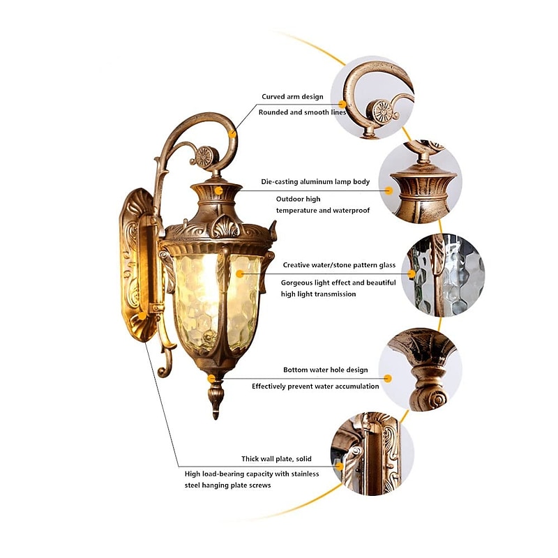 LED Wall Sconce Lighting Fixture E27 Antique Wall Sconce Lantern External Waterproof Rustproof Aluminum Glass Lantern Wall Lamp Lantern Courtyard Garden Balcony Villa Decorative Lights 110-240V2